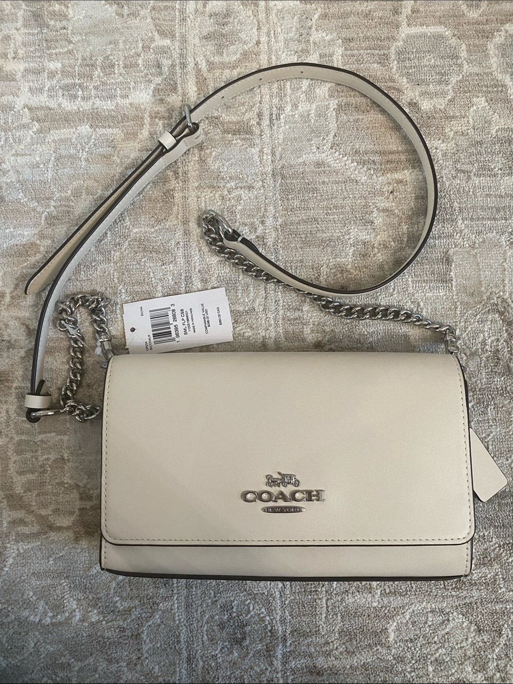 Coach Cream White Leather Chain-Trim Crossbody